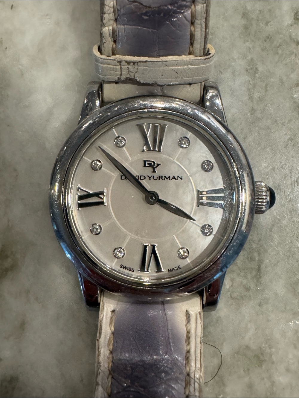 David Yurman Silver Case White Dial Leather Strap Watch